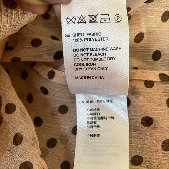 REISS Blouse Semi Sheer Button Front Polka Dot Blouse in Blush and Black - Picture 6 of 10